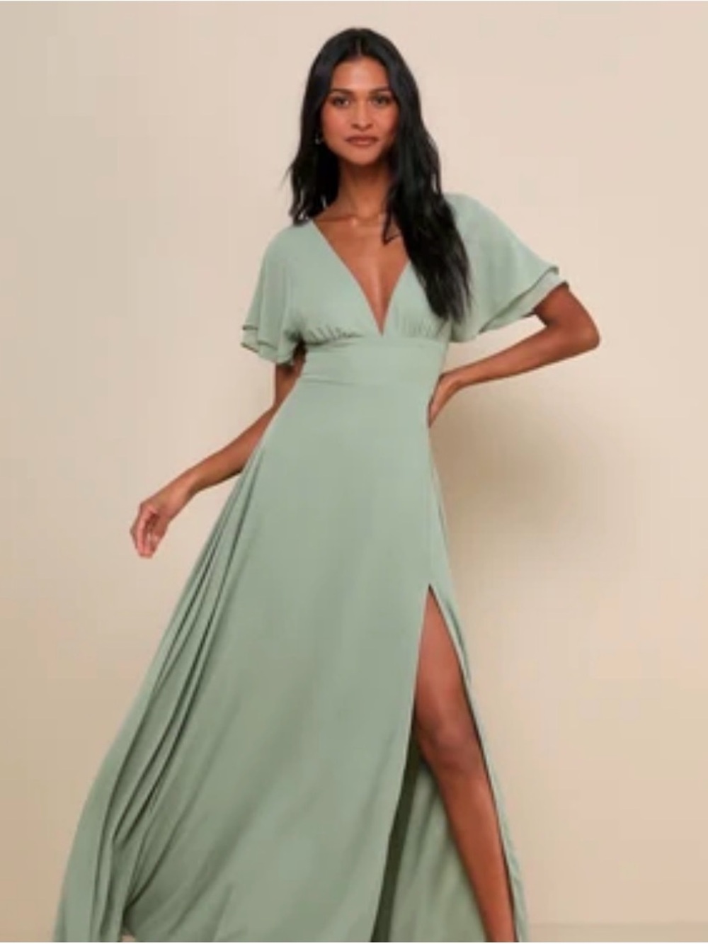 Promise Of Love Sage Brush Flutter Sleeve Maxi Dress